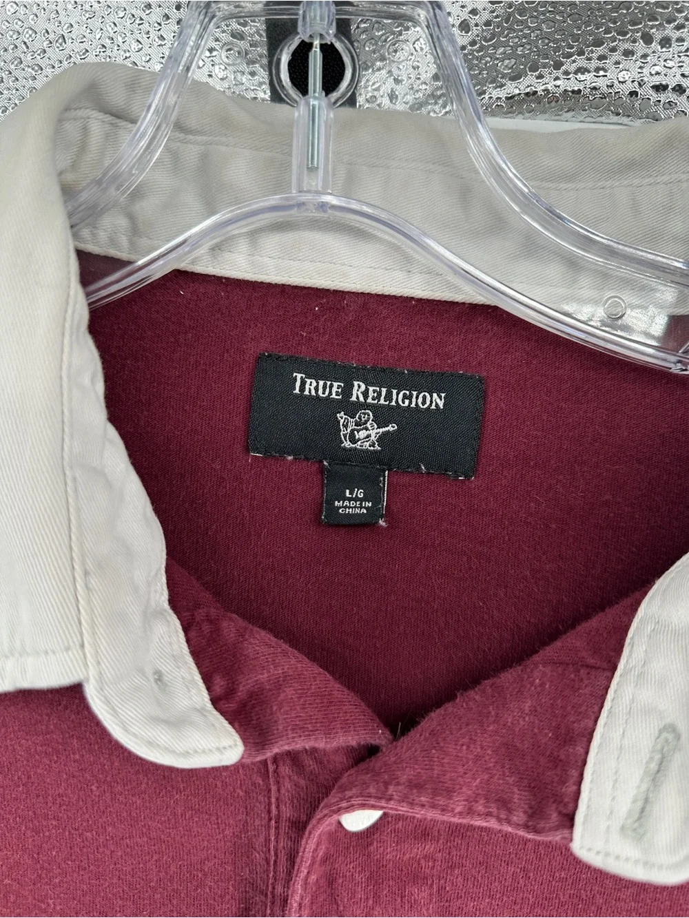 True Religion Y2K Hiphop Blockcore Urban Men’s Burgundy/Navy Rugby Shirt SzL